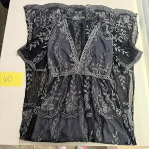 Haute Monde Embroidered Black Sheer Romper w/ Floral Design Medium